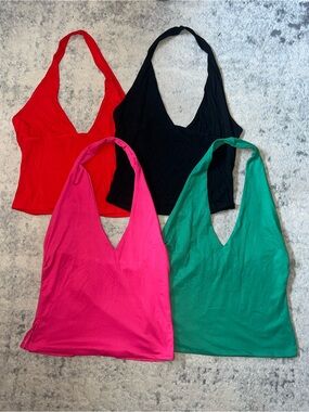 Halter V-Neck Tank Tops - Red, Black, Pink, Green (Set of 4)